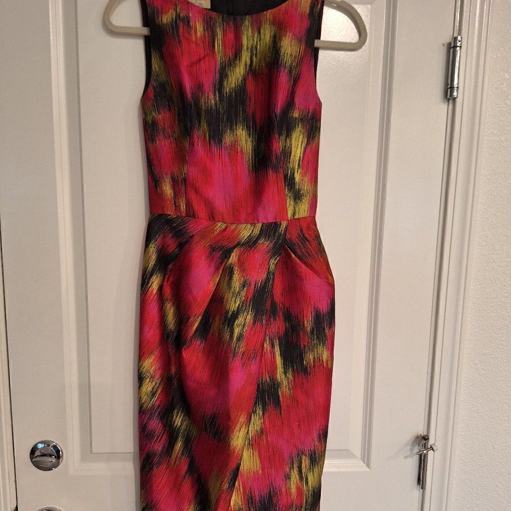 Michael Kors Womens‎ Sheath Dress Pink Abstract Jewel Neck Sleeveless Tailored